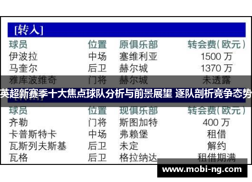 英超新赛季十大焦点球队分析与前景展望 逐队剖析竞争态势