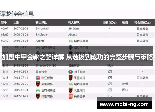加盟中甲金靴之路详解 从选拔到成功的完整步骤与策略